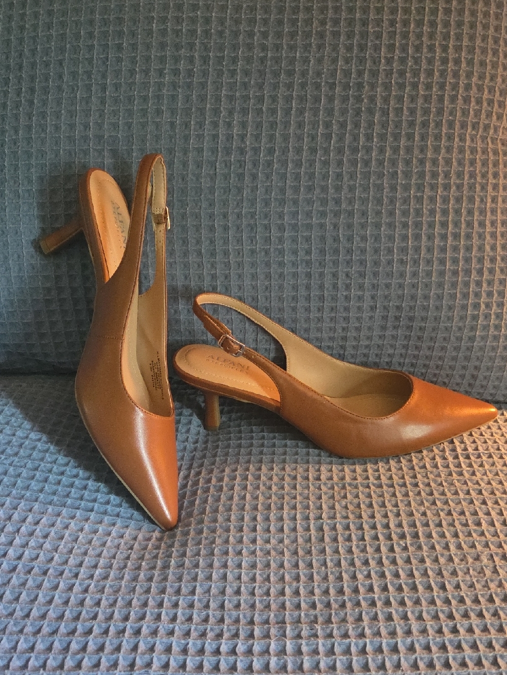 Alfani Brown Pointed-Toe Slingback Kitten Heels